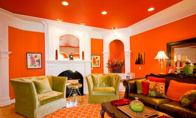 Яркий и радостный интерьер в оранжевом цвете 