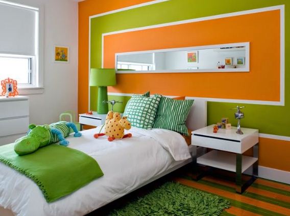 Нежные оттенки зеленого цвета в сочетании с оранжевым помогают создать романтичный интерьер 