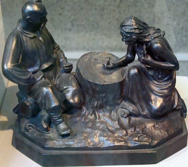 Скульптура из чугуна " Запорожский казак и гадалка" 