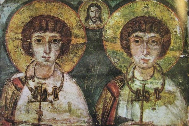 Святой Сергий и Вакх ( VI - VII столетия нашей эры) - древняя икона эпохи раннего христианства 