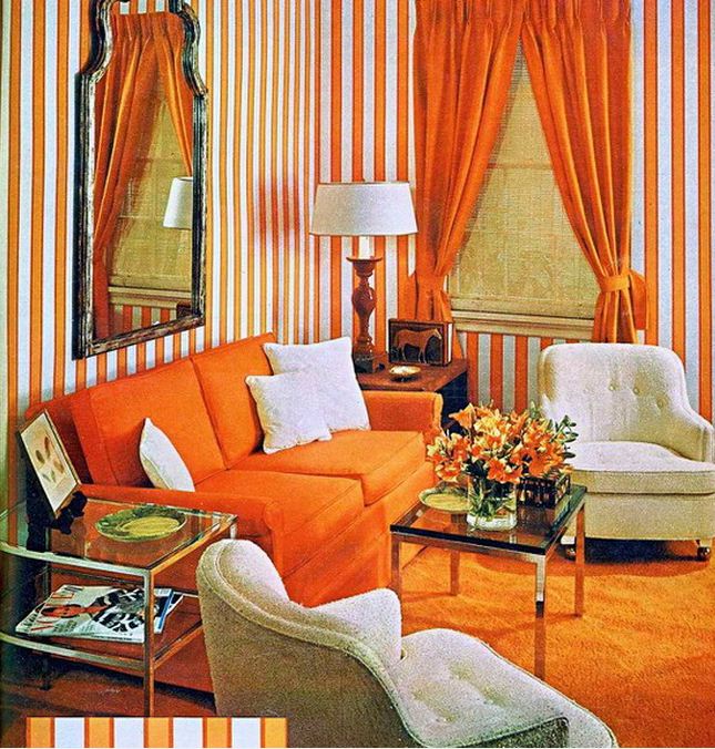 Обивка мягкой мебели и текстиль в жарких апельсиновых тонах 
