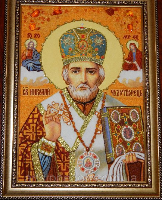 Икона из янтаря Святой Николай Чудотворец 