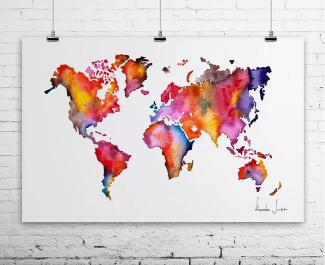 Стилизованное изображение карты мира на постере 