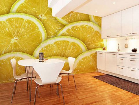 Интерьер кухни с лимонным принтом 