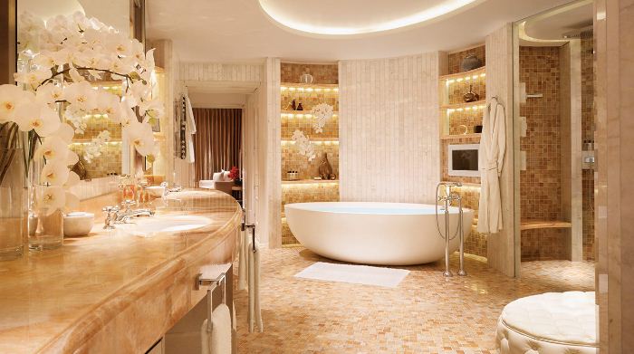 Интерьер ванной в золотом цвете 