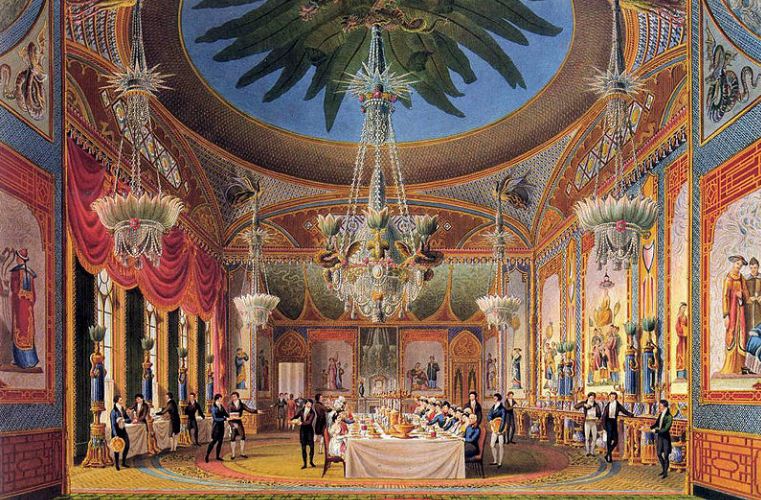 Банкетный зал Королевского павильона в Ьрайтоне, построенного в 1815 - 1822 годах в восточном стиле по проекту Джона Нэша.