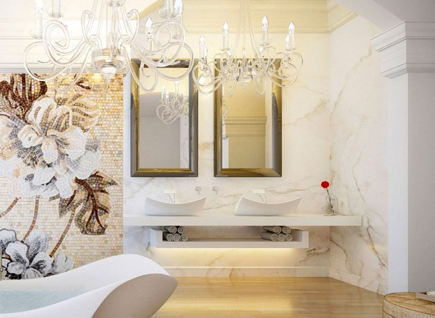 Мозаика на стене - роскошное оформление ванной