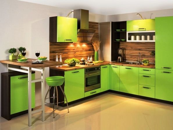 Кухонная мебель цвета лайма 