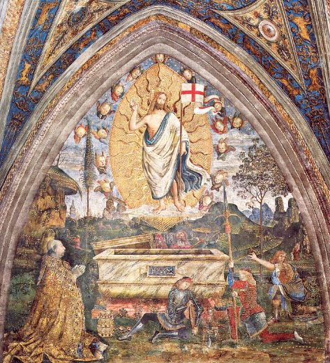 Пинтуриккьо. " Воскресение Христа" с коленопреклоненным папой Александром VI.