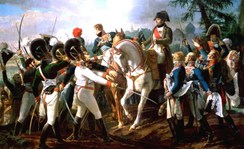 Жан - Батист Дебре " Наполеон выступает перед баварскими войсками в Абенсберге 20 апреля 1809 года.