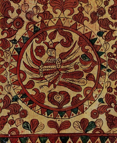 Прялка с росписью А. Мишарина ( конец XIX века, Северная Двина, Пермогорье)