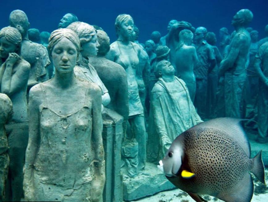 Постоянными посетителями парка подводных статуй являются морские обитатели.